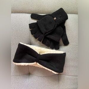 Bearpaw Black Sherpa Lined Headband & Gloves Set